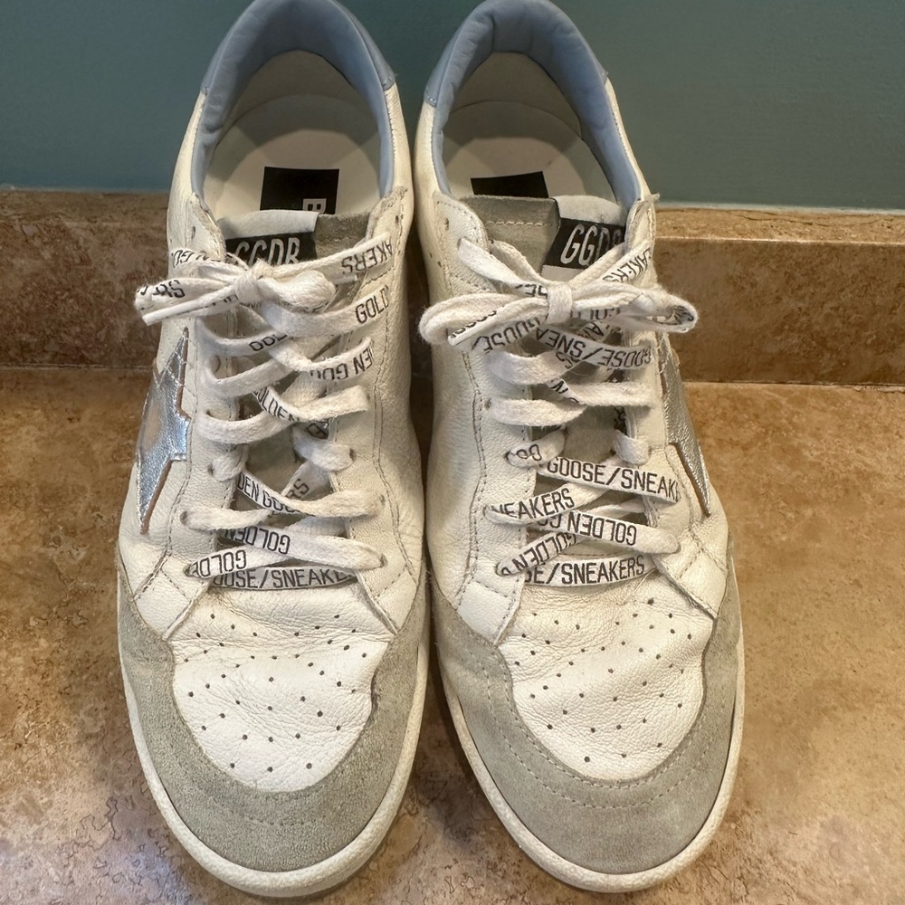 Golden Goose Ballstar White and Light Gray Sneakers